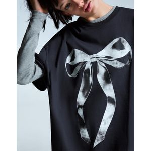 Bershka Oversized T-Shirt Met Print En Korte Mouw Dames M Donkergrijs