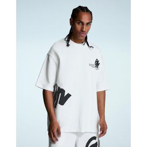 Bershka Velours Sweater Met Korte Mouw En Print Heren Xs Wit