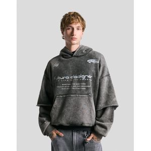 Bershka Hoodie Met Print En Dubbele Mouw Heren Xs Grijs