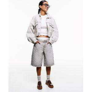 Bershka Baggy Denim Shorts Dames 34 Grijs