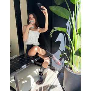 Bershka Kanten Top Met Bandjes En Strik Dames L Wit