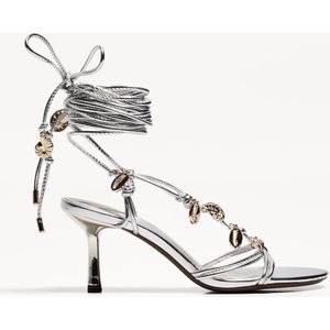 Bershka Vetersandaal Met Hoge Hak En Stras Dames 37 Zilver