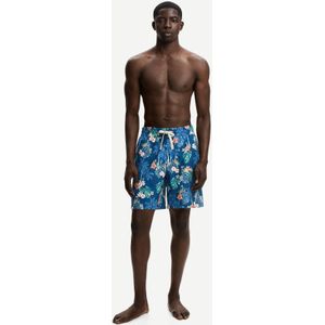 Bershka Lange Zwembroek Met Tropische Print Heren M Blauw