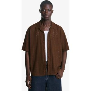 Bershka Overhemd Met Borduursel En Korte Mouw Heren S Bruin