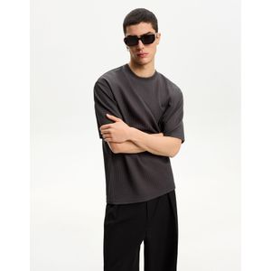 Bershka Seersucker T-Shirt Met Korte Mouw Heren Xs Grijs