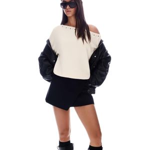 Bershka Tricot Trui Met Studs Dames M Ecru