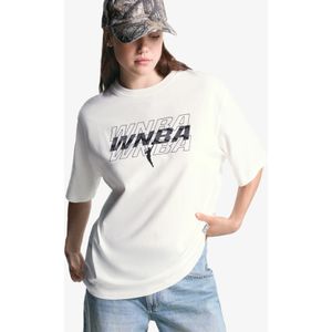 Bershka Wnba T-Shirt Met Korte Mouw En Digitaal Filter Dames Xl Gebroken Wit