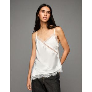 Bershka Asymmetrische Satijnen Top Met Kanten Bandjes Dames L Ecru