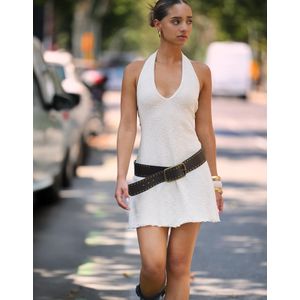 Bershka Rustieke Mini-Jurk Dames S Ecru