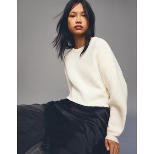 Bershka Cropped Trui Met Imitatiebont Dames M Ecru