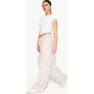 Bershka Linnenmix Broek Met Elastische Tailleband Dames M Ecru