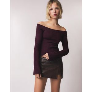 Bershka Trui Met Kabelmotief En Blote Schouders Dames S Bordeaux
