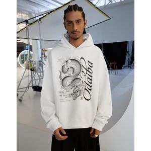 Bershka Boxy Fit Sweater Met Digitale Drakenprint Heren M Wit