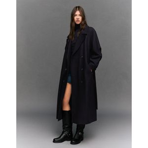 Bershka Oversized Jas Van Wolmix Met Riem Dames Xxs Marineblau