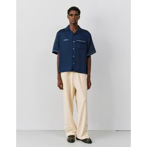 Bershka Cropped Satijnen Overhemd Met Korte Mouw Heren S Marineblau