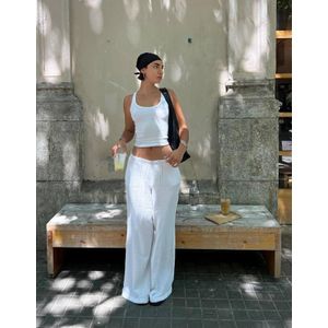 Bershka Rustieke Wide Leg Broek Van Dubbele Stof Dames L Wit