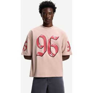 Bershka Velours Sweater Met Korte Mouw En Print Heren L Roos