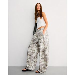 Bershka Sweatstof Barrel Broek Met Print Dames Xs Zand