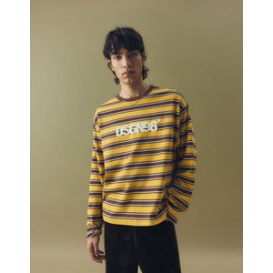 Bershka T-Shirt Met Retro Print En Lange Mouw Heren M Mosterd