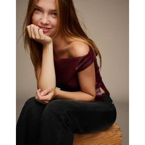 Bershka Asymmetrische Top Met Leereffect Dames L Granaat