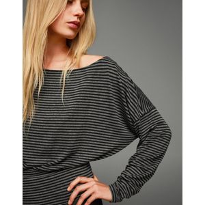 Bershka Gestreept T-Shirt Met Lange Mouw En Heupband Dames L Donkergrijs