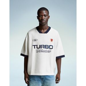 Bershka T-Shirt Met Print En Korte Mouw Heren L Gebroken Wit