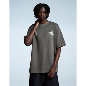 Bershka Velours T-Shirt Met Korte Mouw En Print Heren M Grijs