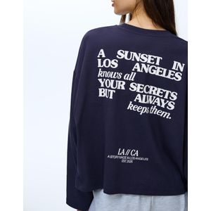 Bershka Boxy Fit T-Shirt Met Print En Lange Mouwen Dames M Marineblau