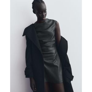 Bershka Mini-Jurk Met Leereffect Dames Xs Zwart