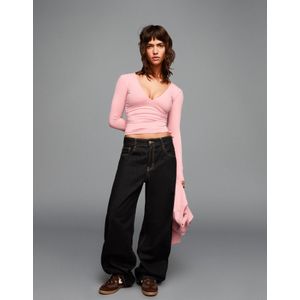 Bershka T-Shirt Met Plooi En Lange Mouw Dames L Roos