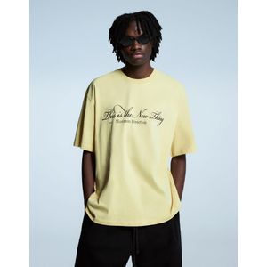 Bershka T-Shirt Met Print En Korte Mouw Heren M Geel