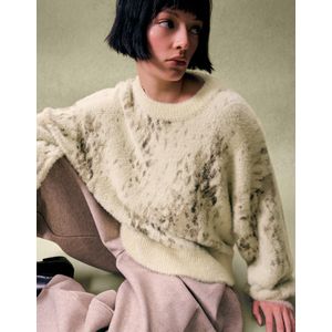 Bershka Jacquard Trui Met Dierenprint Dames Xs Ecru