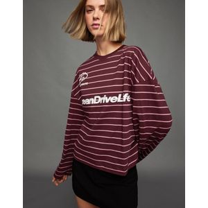 Bershka Oversized T-Shirt Met Lange Mouw En Print Dames L Bordeaux