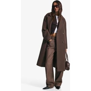 Bershka Lange Jas Met Aflopende Schouders Dames M Bruin