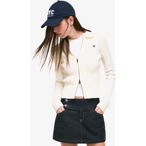 Bershka Vest Met Kabelmotief En Polokraag Dames S Ecru