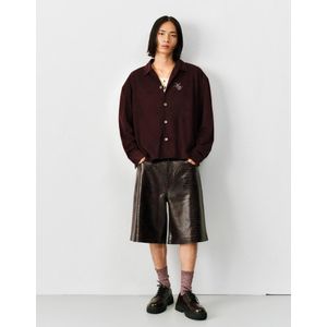 Bershka Boxy Fit Overshirt Van Imitatiesuède Met Borduursel Heren M Granaat