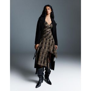 Bershka Geruite Tule Midi-Jurk Met Bandjes Dames Xs Zwart