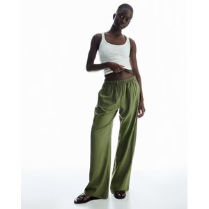 Bershka Linnenmix Broek Met Elastische Tailleband Dames S Kaki