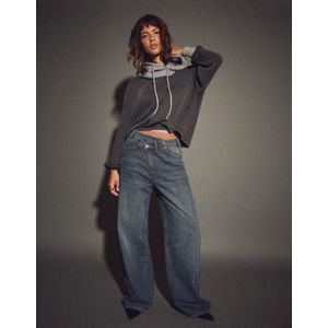 Bershka Wide Leg Jeans Met Taille Met Overslag Dames 34 Blauw