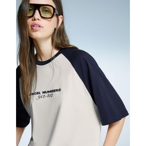 Bershka T-Shirt Met Print En Korte Mouw Dames Xxs Marineblau