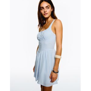 Bershka Flared Mini-Jurk Van Linnenmix Dames M Blauw
