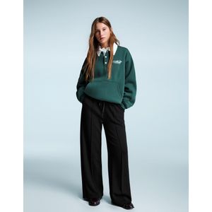 Bershka Soft Wide Leg Broek Dames Xxs Zwart