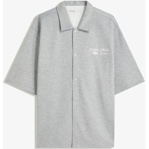 Bershka Overhemd Met Borduursel En Korte Mouw Heren M Grijs