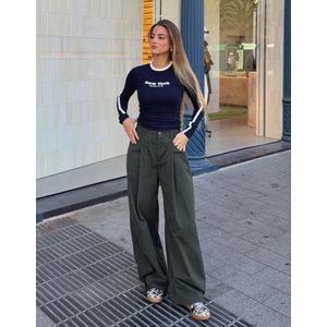 Bershka T-Shirt Met Lange Mouw En Print Dames M Marineblau