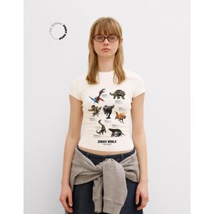 Bershka Jurassic World T-Shirt Met Korte Mouw Dames Xs Gebroken Wit