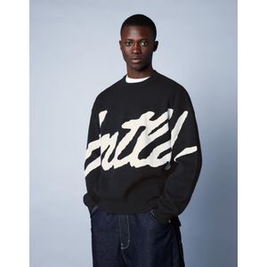 Bershka Trui Met Print Heren L Zwart