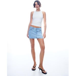 Bershka Glanzende Denim Minirok Dames 38 Gewassen Blauw