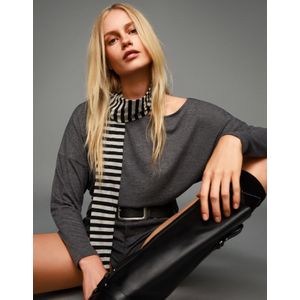 Bershka Gestreept T-Shirt Met Lange Mouw En Heupband Dames L Grijs