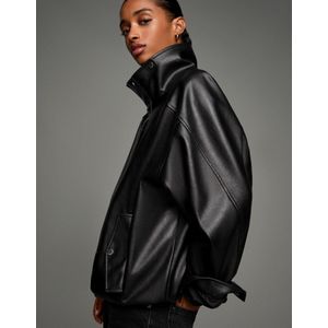 Bershka Oversized Jas Met Leereffect Dames L Zwart