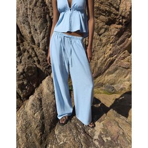 Bershka Linnenmix Broek Met Elastische Tailleband Dames S Lichtblauw